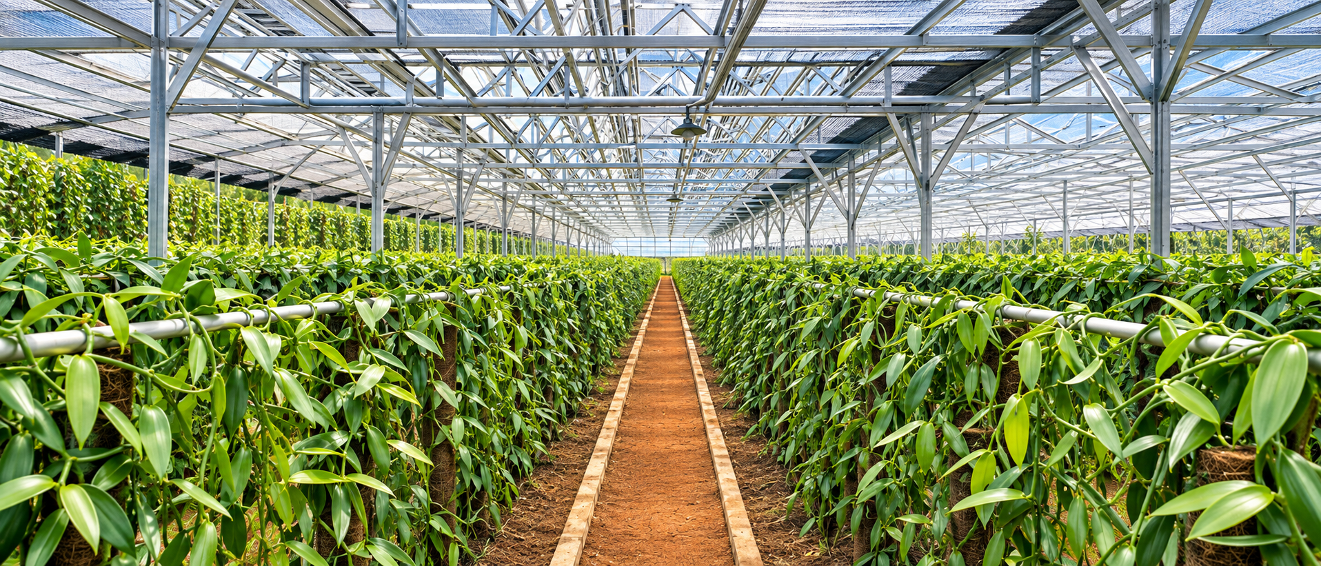 Indonesian vanilla beans and agricultural landscape